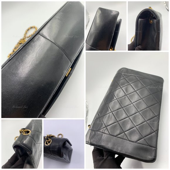 Authentic CHANEL Lambskin Medium Diana Single Chain Single Flap Bag Black gold h - Picture 5 of 12